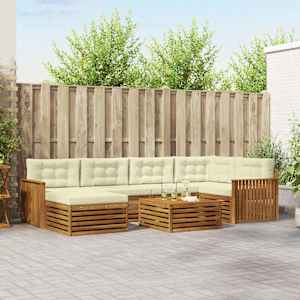 Zunanja garnitura za sedenje z blazino 7 pcs Naravna in smetana