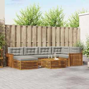 Zunanja garnitura za sedenje 7 pcs Naravna in svetlo siva