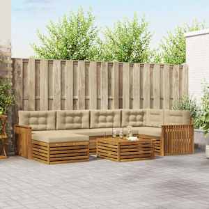 Zunanja garnitura za sedenje z blazino 7 pcs Naravna in bež