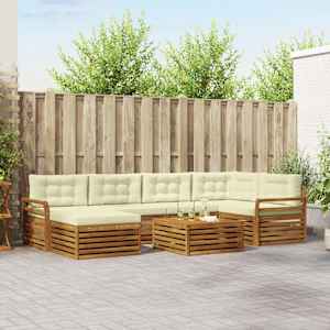 Zunanja garnitura za sedenje z blazino 7 pcs Naravna in smetana