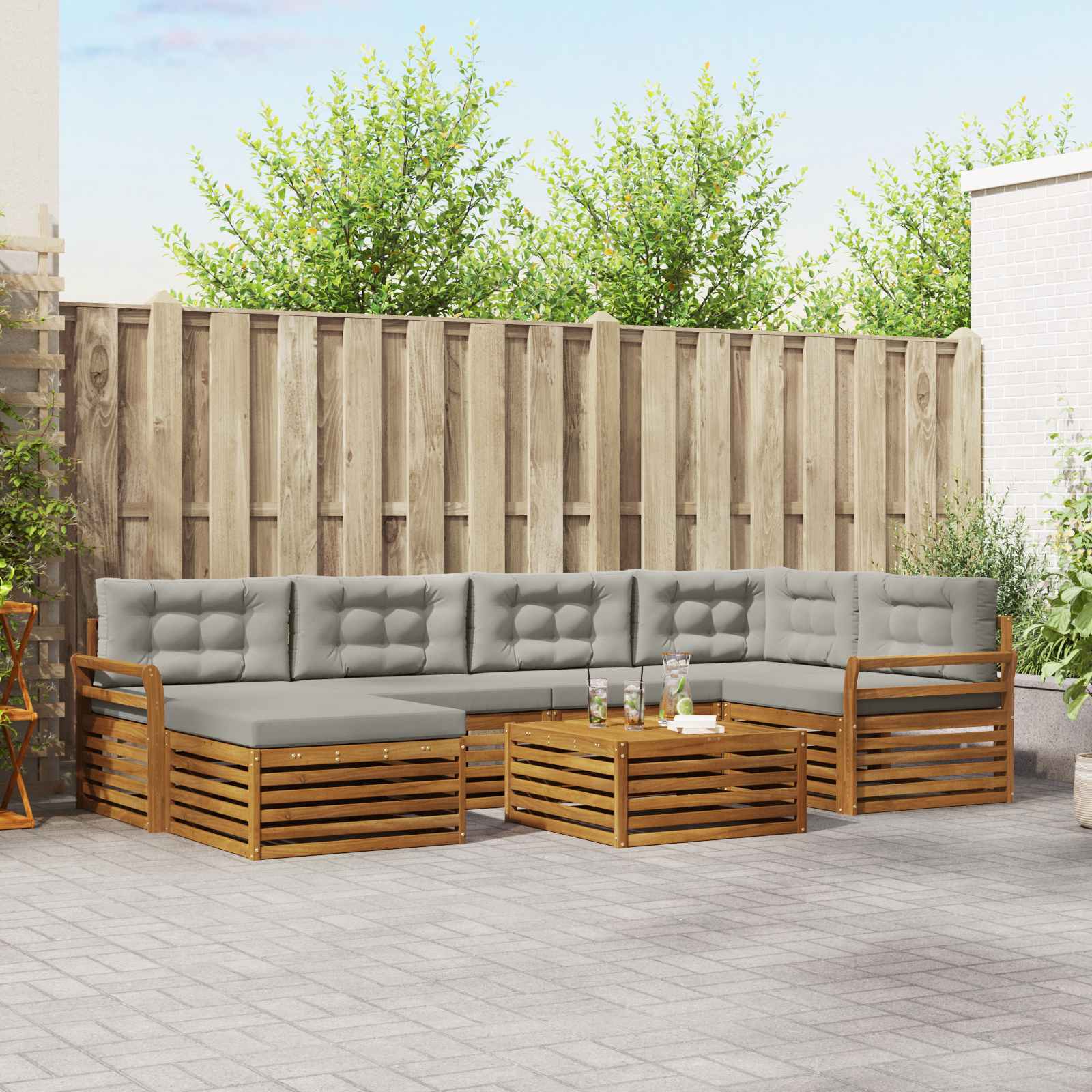 vidaXL Outdoor-Sofagarnitur mit Kissen 7 pcs Natürlich und Hellgrau