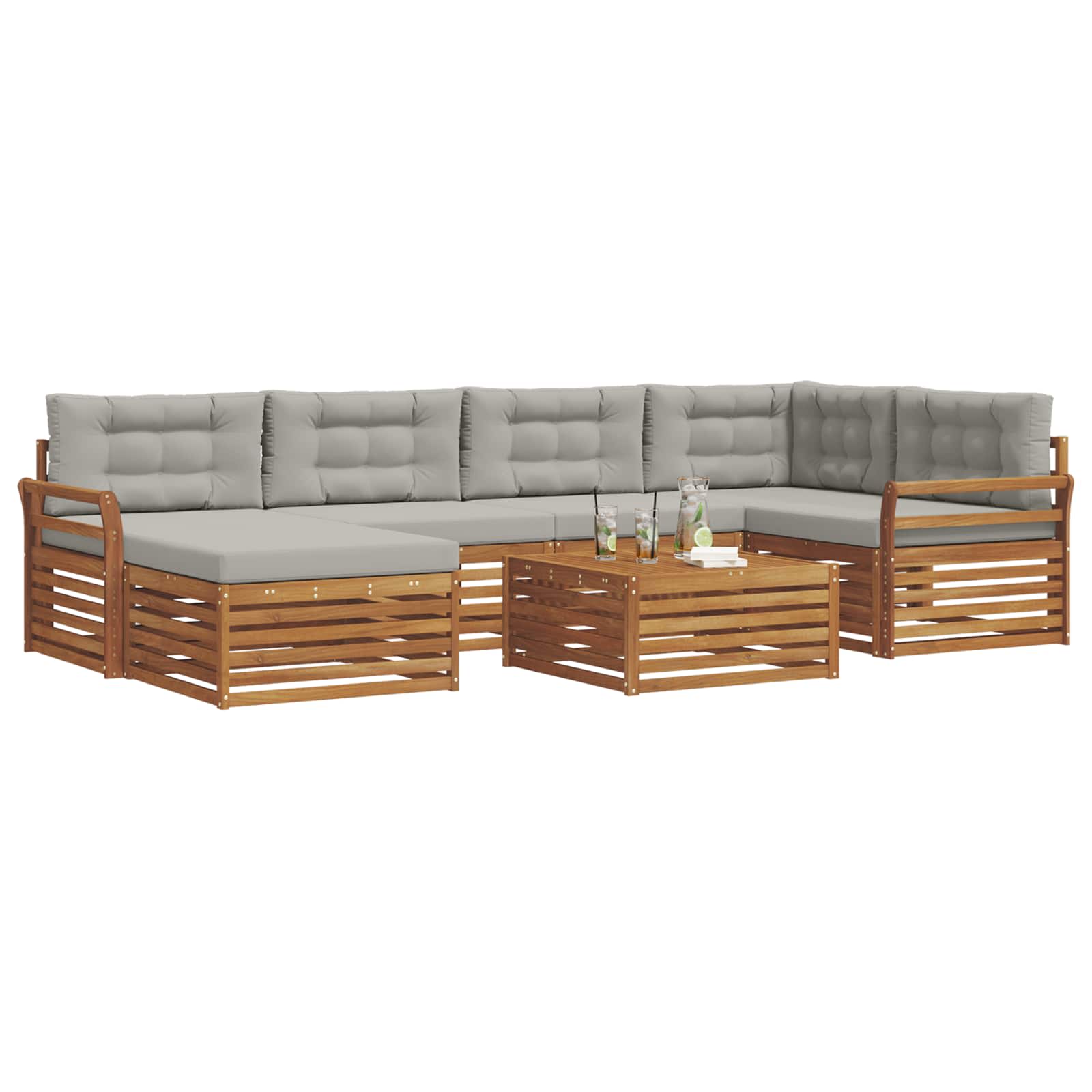 Thumbnail - vidaXL Outdoor-Sofagarnitur mit Kissen 7 pcs Natürlich und Hellgrau