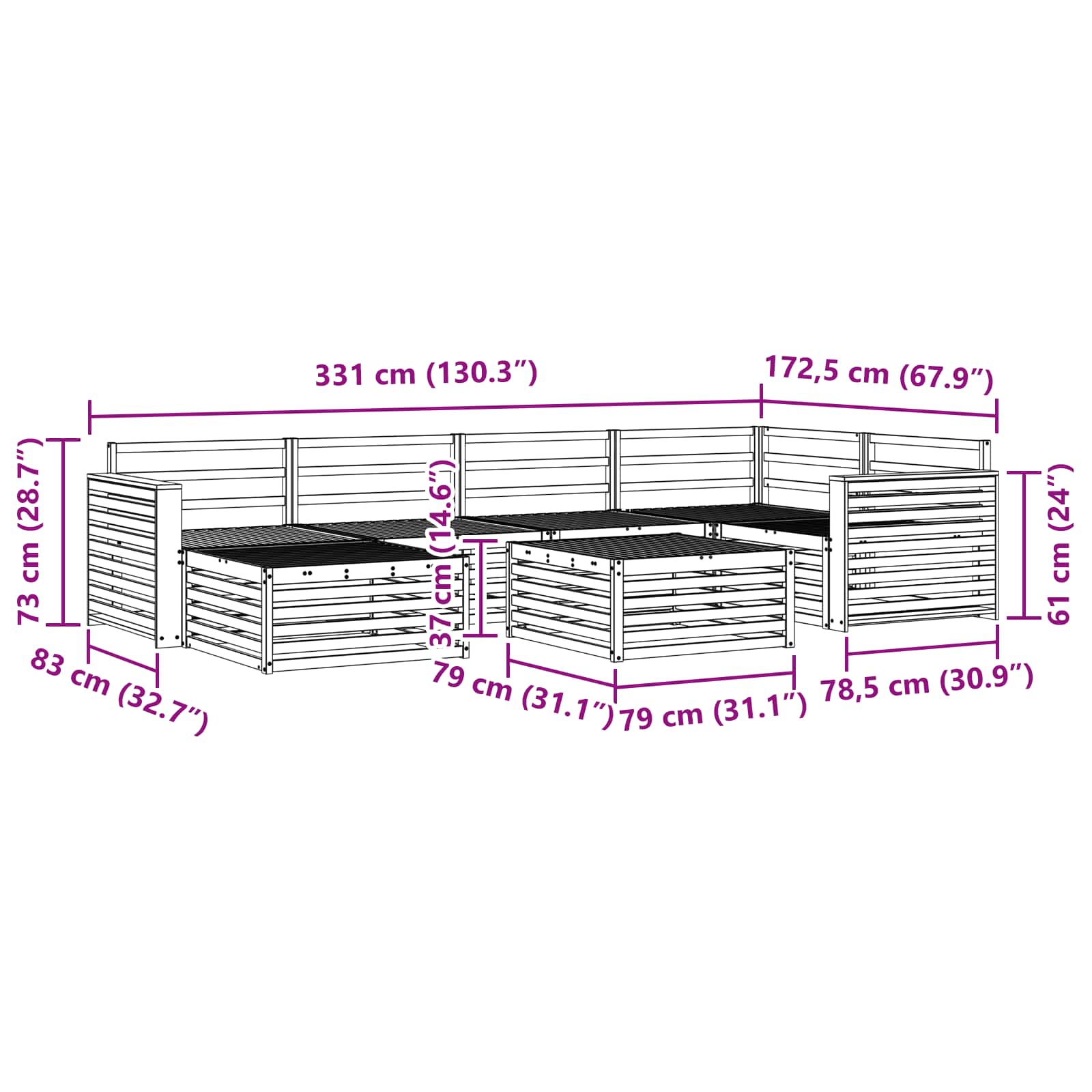 Zunanja garnitura za sedenje 7 pcs Naravna Masiven les akacije - slika 10