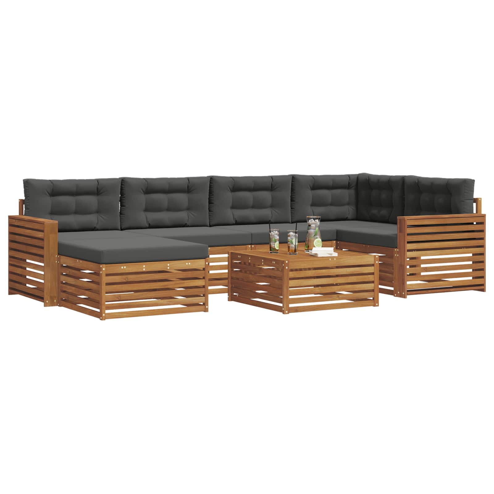 Thumbnail - vidaXL Outdoor-Sofagarnitur mit Kissen 7 pcs Natur und Anthrazit