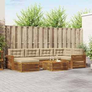 Zunanja garnitura za sedenje z blazino 7 pcs Naravna in bež