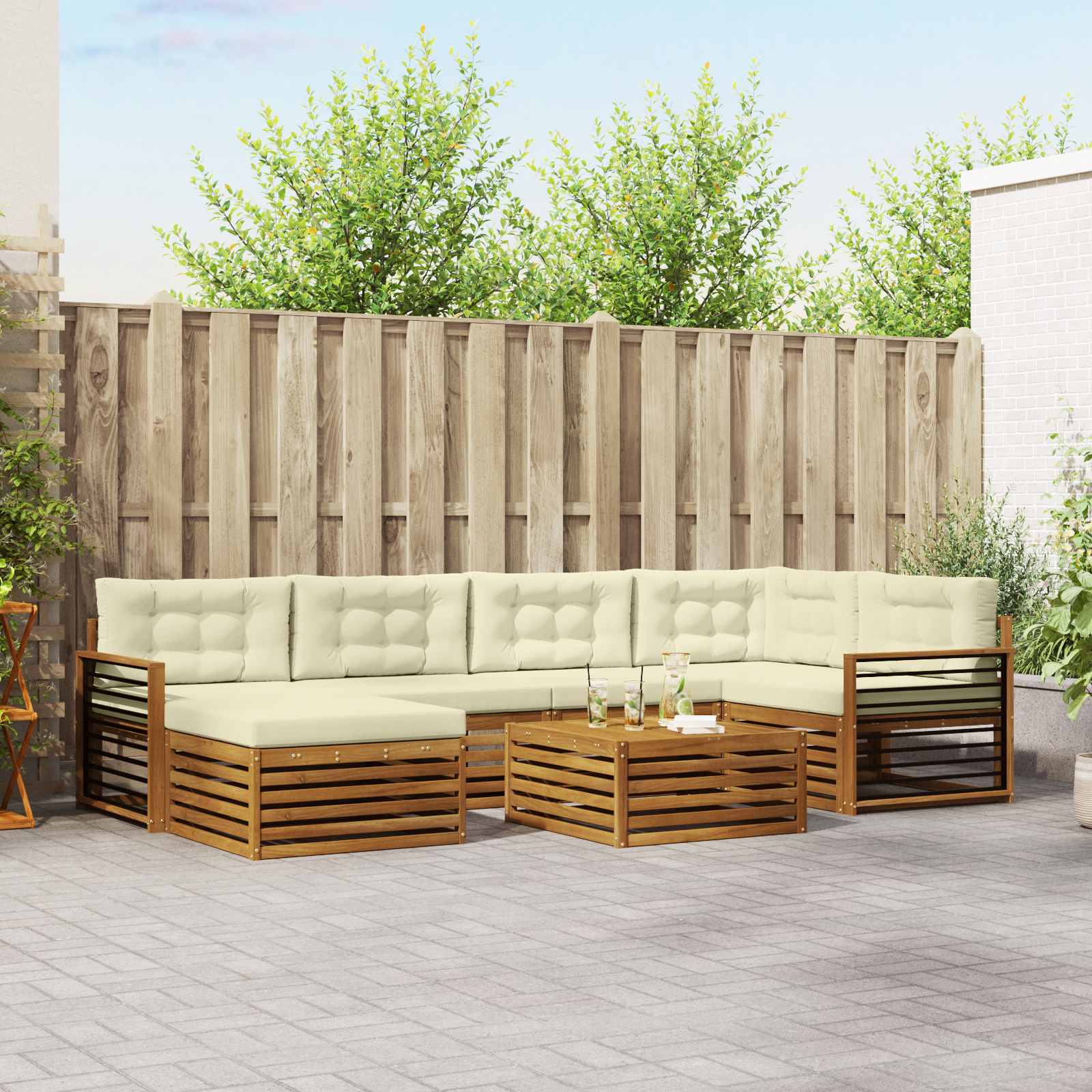 vidaXL Outdoor-Sofagarnitur mit Kissen 7 pcs Natur und Creme