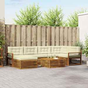 Zunanja garnitura za sedenje z blazino 7 pcs Naravna in smetana