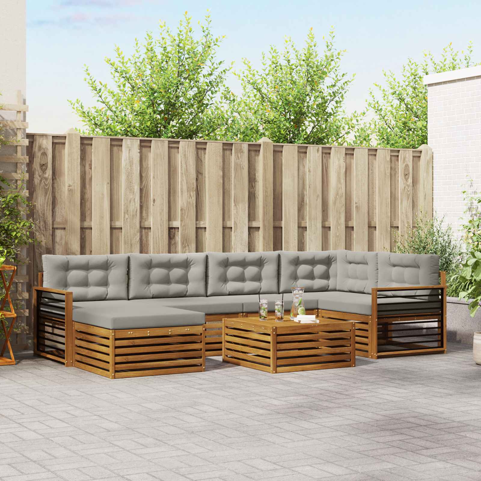 vidaXL Outdoor-Sofagarnitur mit Kissen 7 pcs Natürlich und Hellgrau