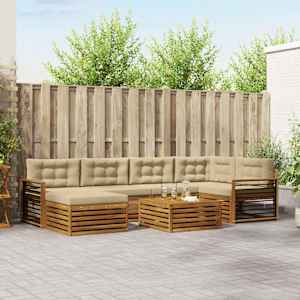 Zunanja garnitura za sedenje z blazino 7 pcs Naravna in bež