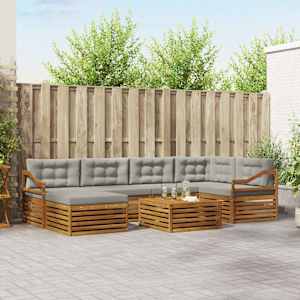 Zunanja garnitura za sedenje 7 pcs Naravna in svetlo siva