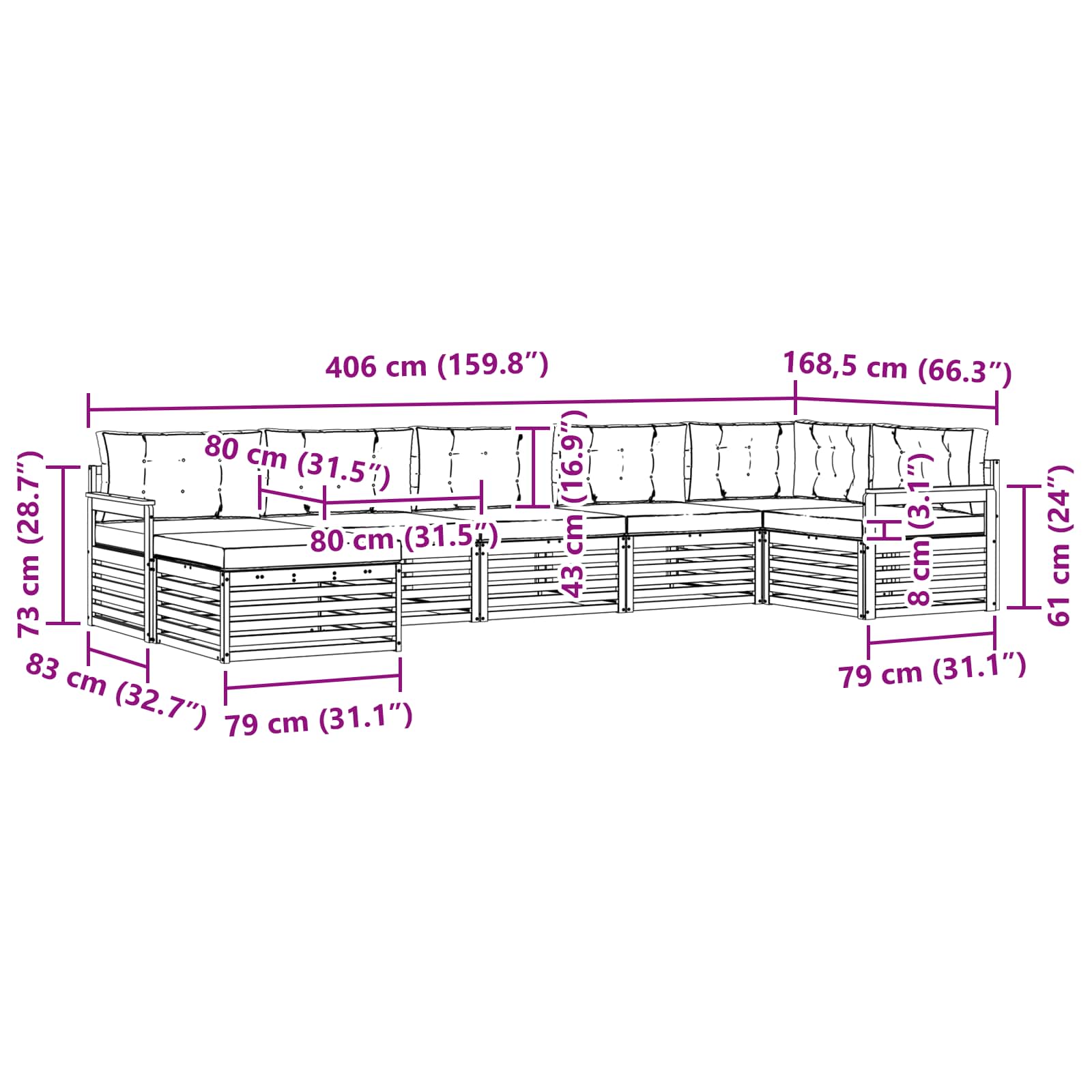 Sofa-Sets 7 pcs Natuurlijk en Lichtgrijs Massief Acaciahout image 8