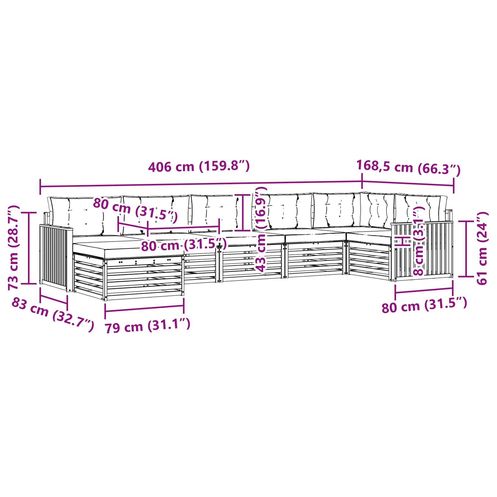 Sofa-Sets 7 pcs Natuurlijk en Lichtgrijs Massief Acaciahout image 8