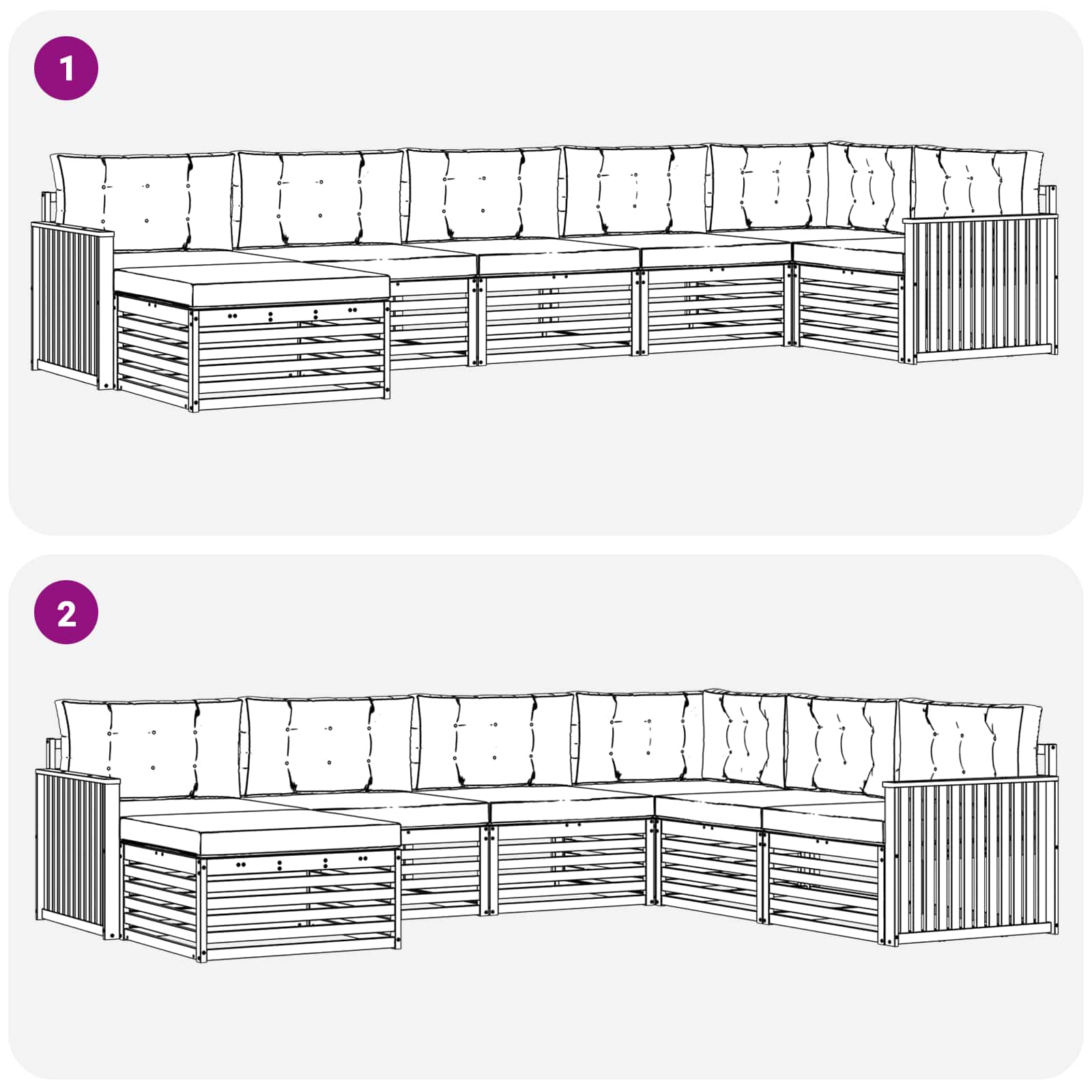 Sofa-Sets 7 pcs Natuurlijk en Lichtgrijs Massief Acaciahout image 7