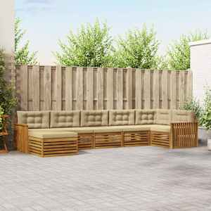 Zunanja garnitura za sedenje z blazino 7 pcs Naravna in bež