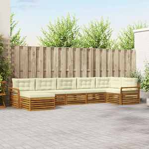 Zunanja garnitura za sedenje z blazino 7 pcs Naravna in smetana