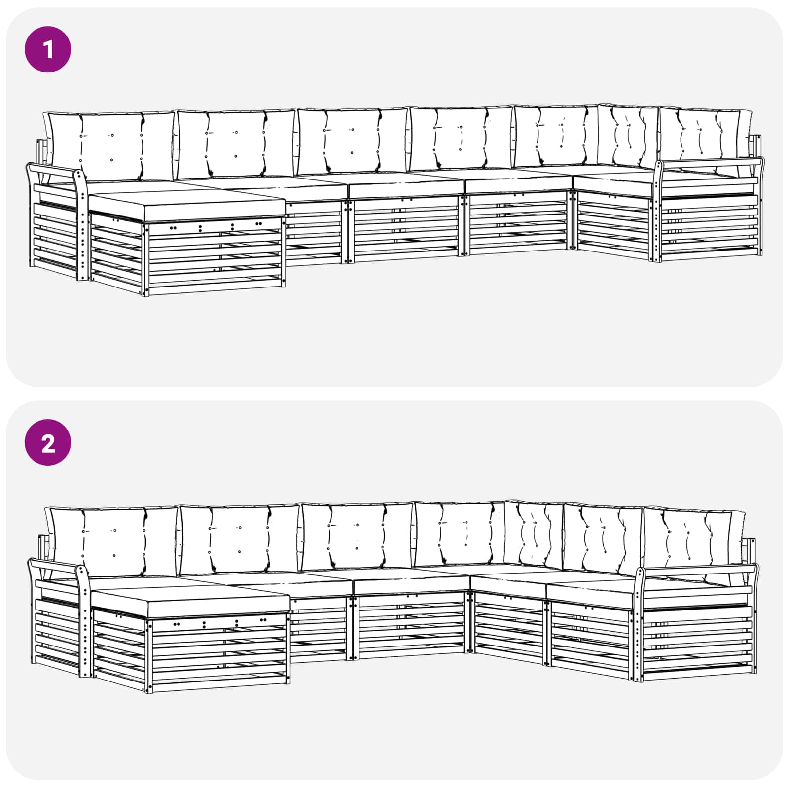Sofa-Sets 7 pcs Natuurlijk en Lichtgrijs Massief Acaciahout image 7