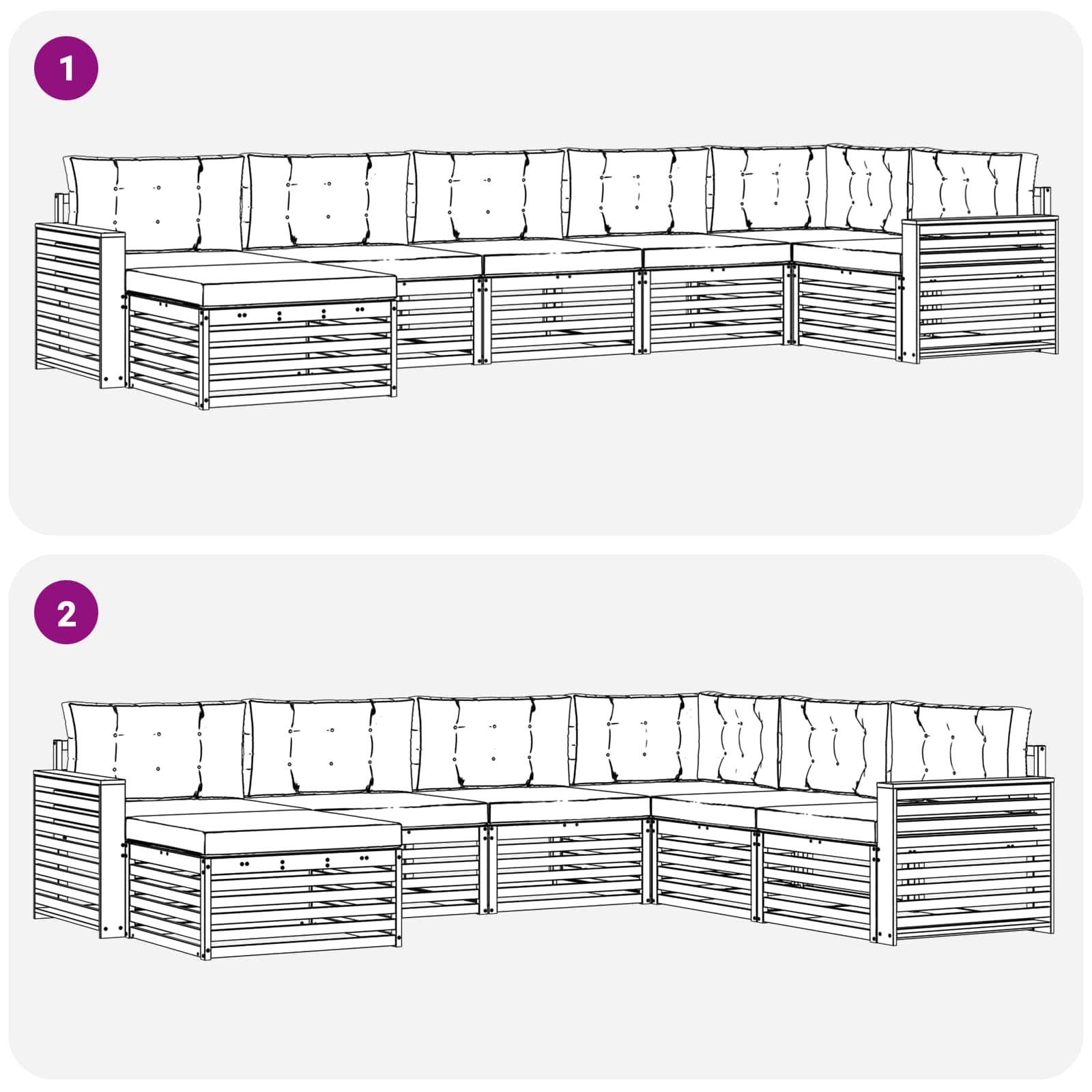 Sofa-Sets 7 pcs Natuurlijk en Lichtgrijs Massief Acaciahout image 7