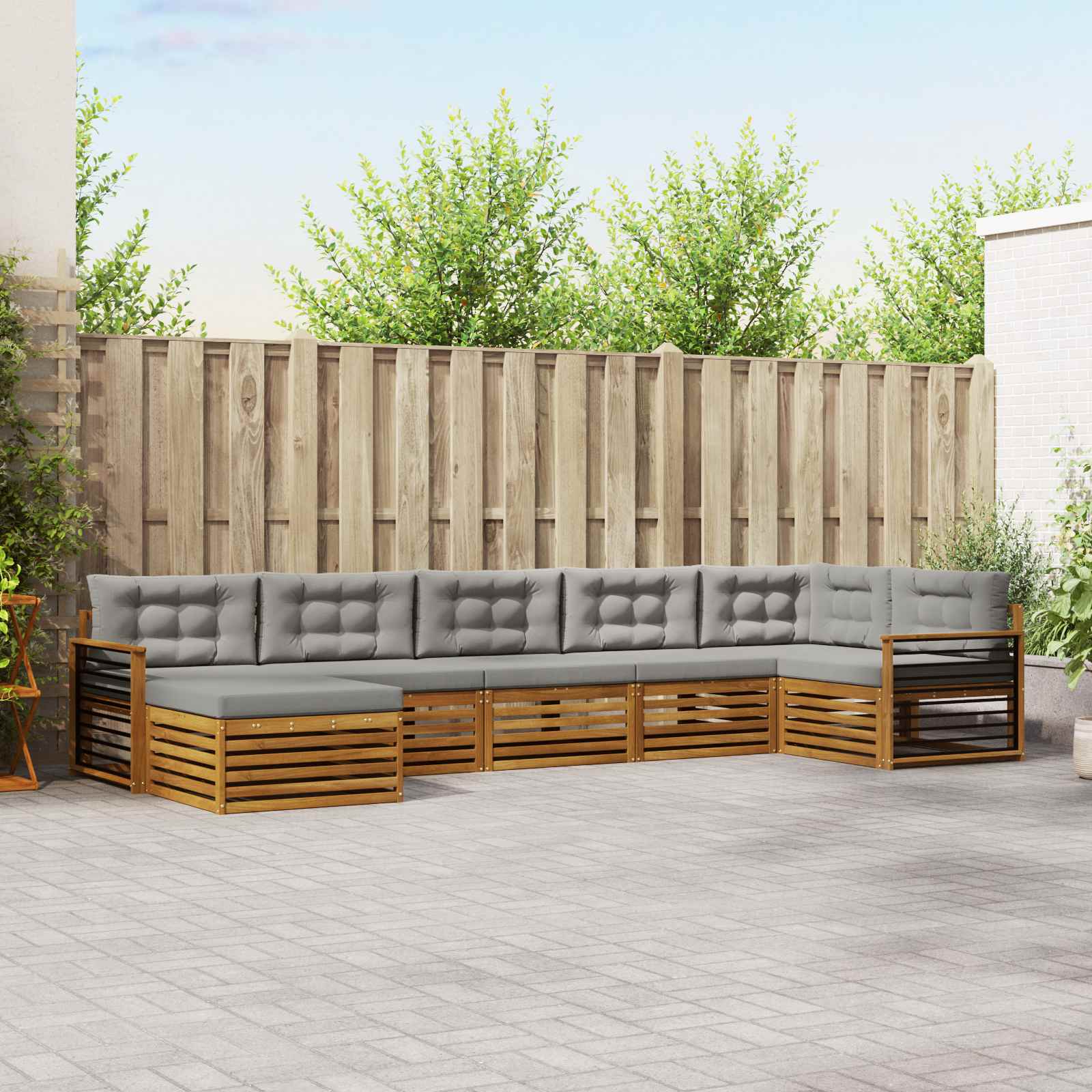 Sofa-Sets 7 pcs Natuurlijk en Lichtgrijs Massief Acaciahout image 1