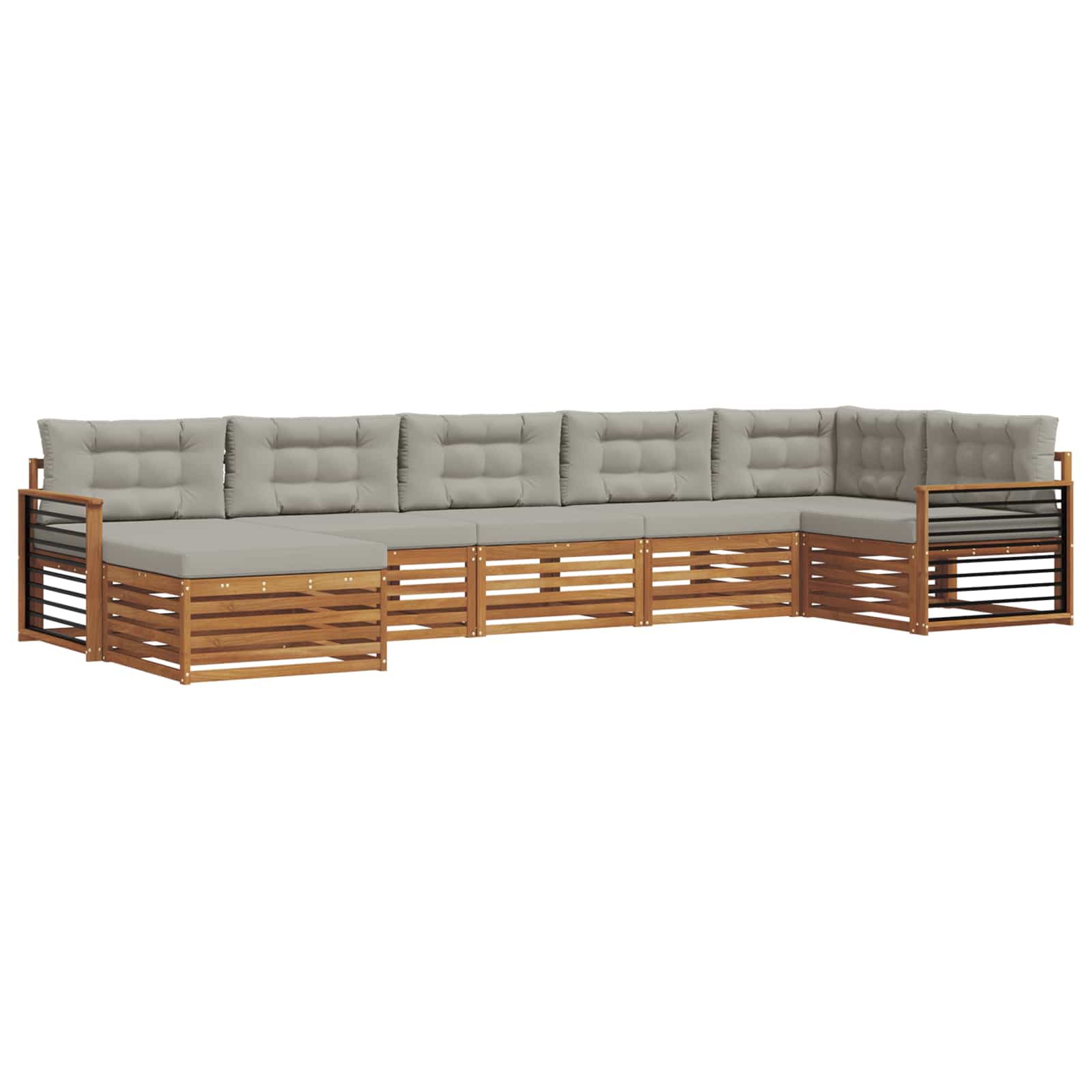 Thumbnail - vidaXL Sofagarnituren 7 pcs Natürlich und Hellgrau Massivholz Akazie