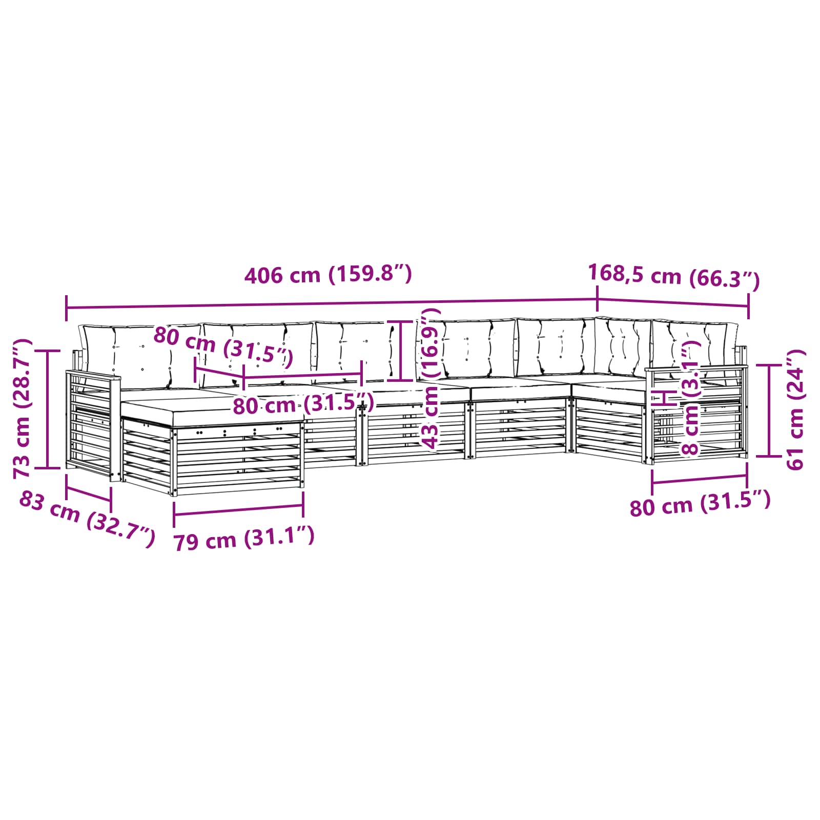 Sofa-Sets 7 pcs Natuurlijk en Lichtgrijs Massief Acaciahout image 8