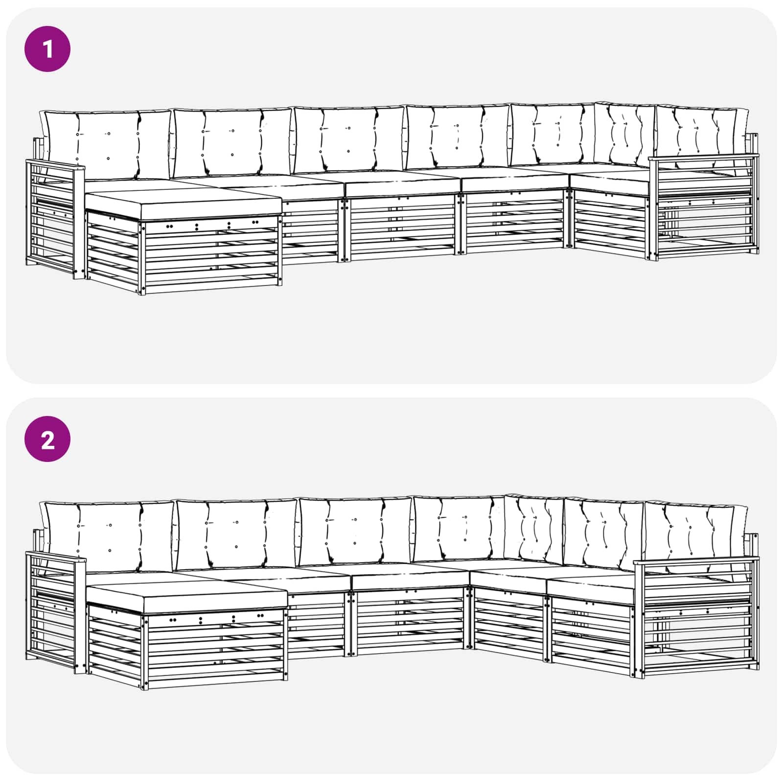 Sofa-Sets 7 pcs Natuurlijk en Lichtgrijs Massief Acaciahout image 7