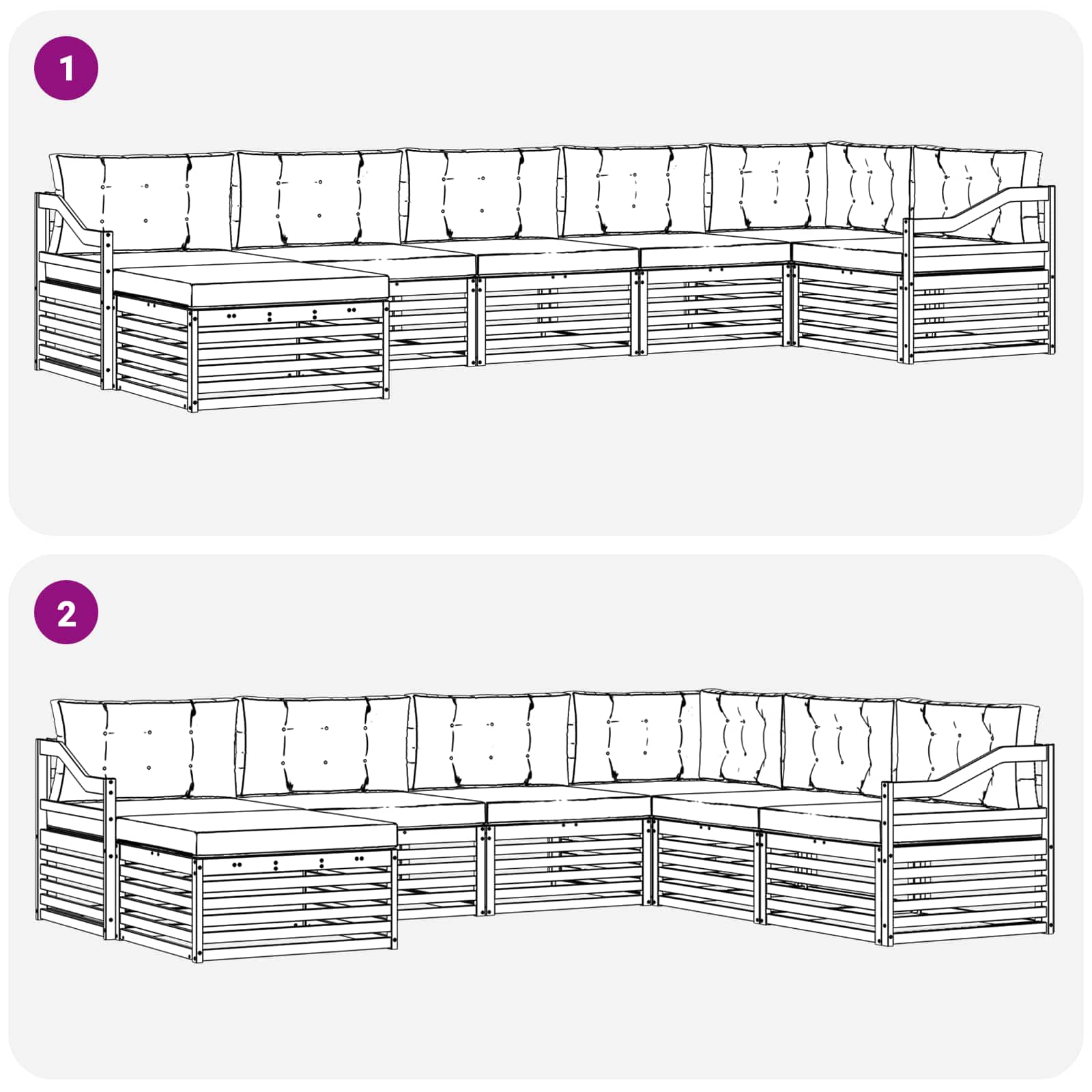Sofa-Sets 7 pcs Natuurlijk en Lichtgrijs Massief Acaciahout image 7