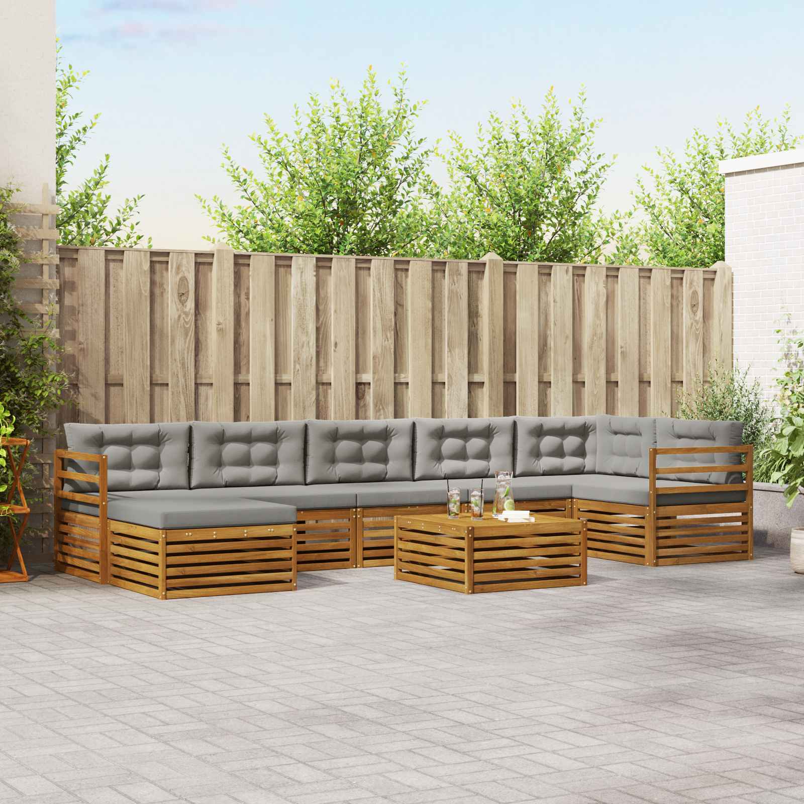 Sofa-Sets 8 pcs Natuurlijk en Lichtgrijs Massief Acaciahout image 1