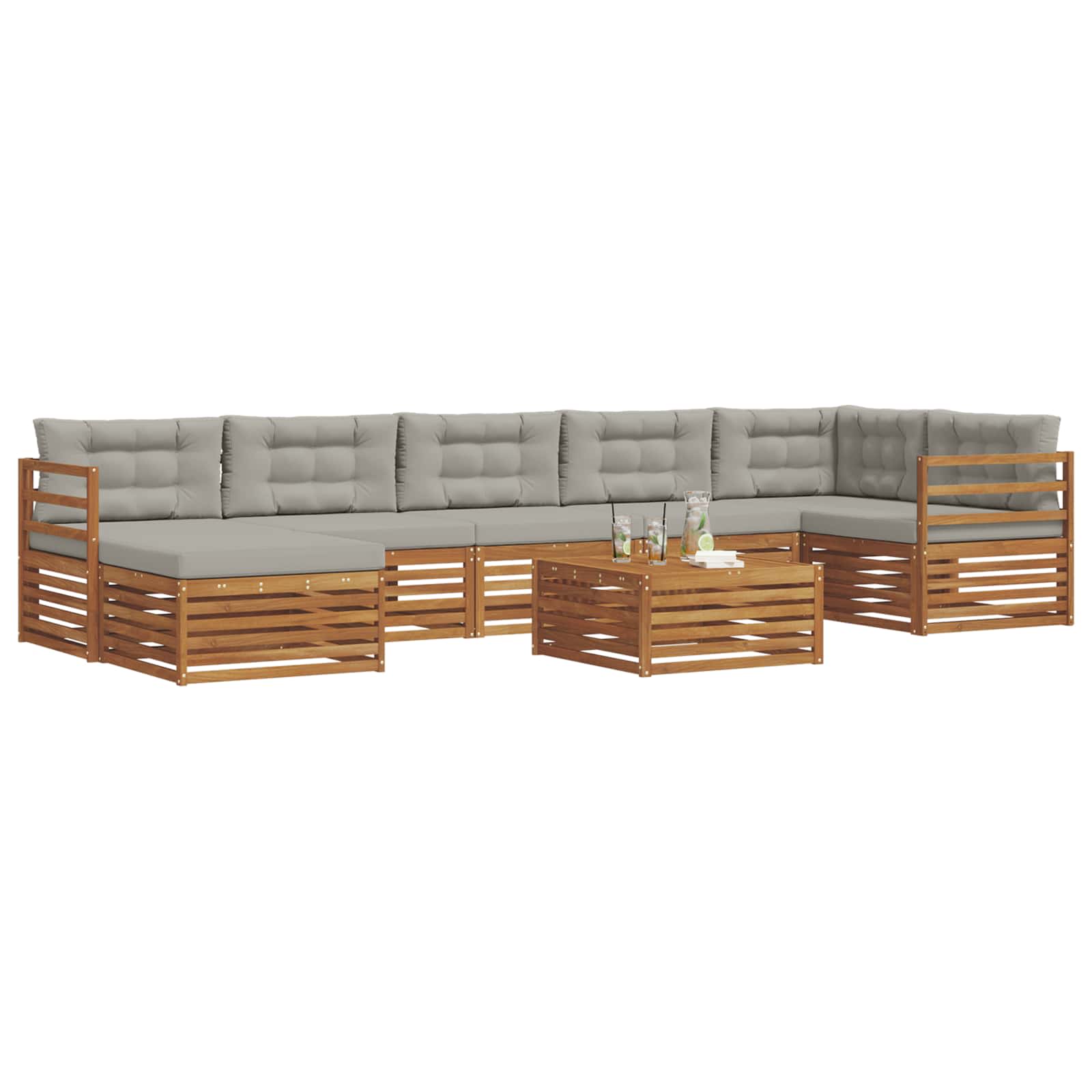 Sofa-Sets 8 pcs Natuurlijk en Lichtgrijs Massief Acaciahout image 3