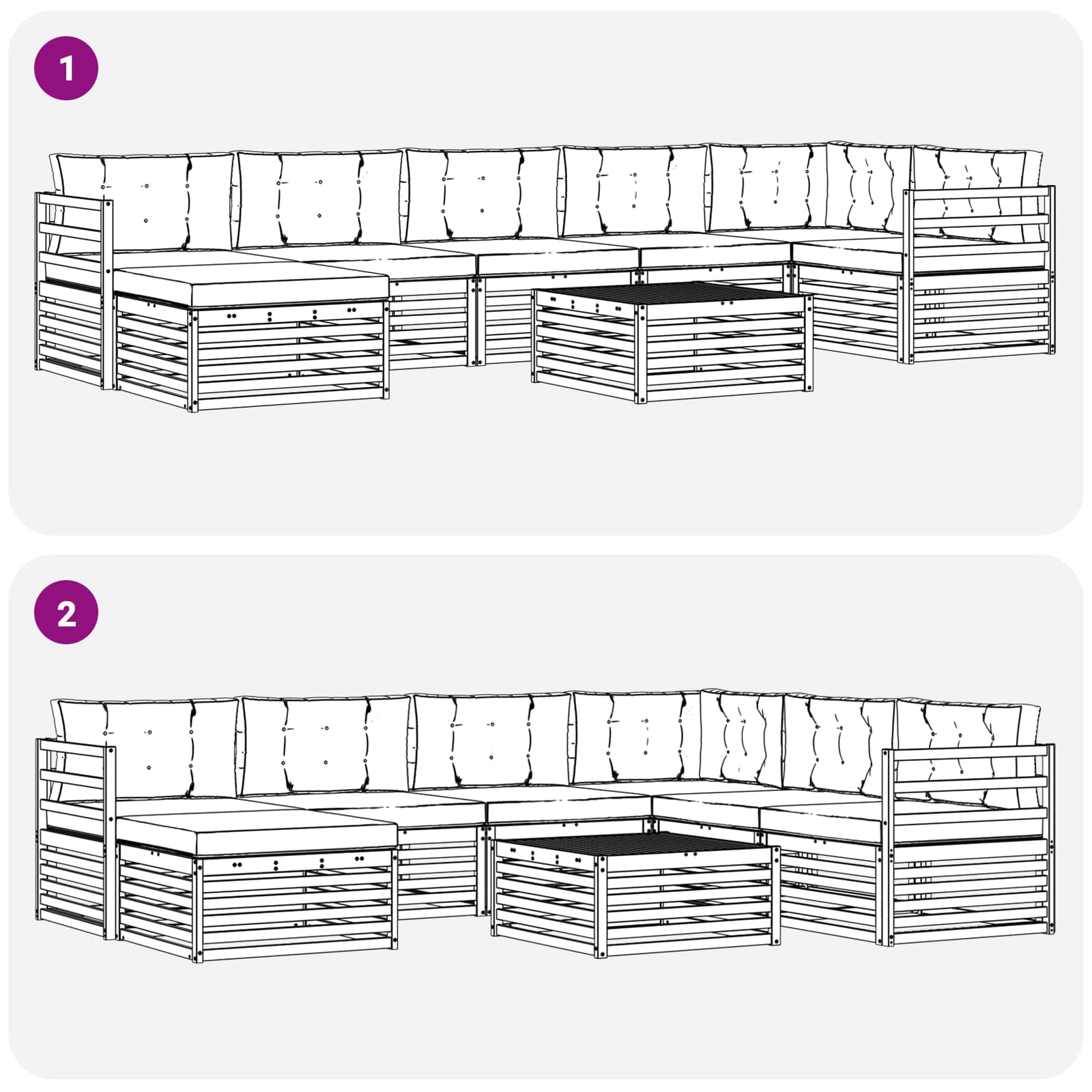 Sofa-Sets 8 pcs Natuurlijk en Lichtgrijs Massief Acaciahout image 9