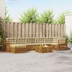 Zunanja garnitura za sedenje z blazino 8 pcs Naravna in bež