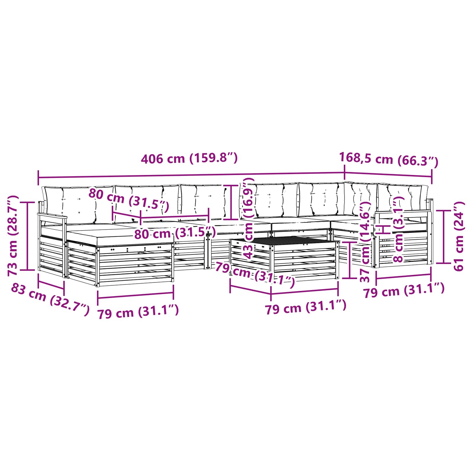Sofa-Sets 8 pcs Natuurlijk en Lichtgrijs Massief Acaciahout image 10