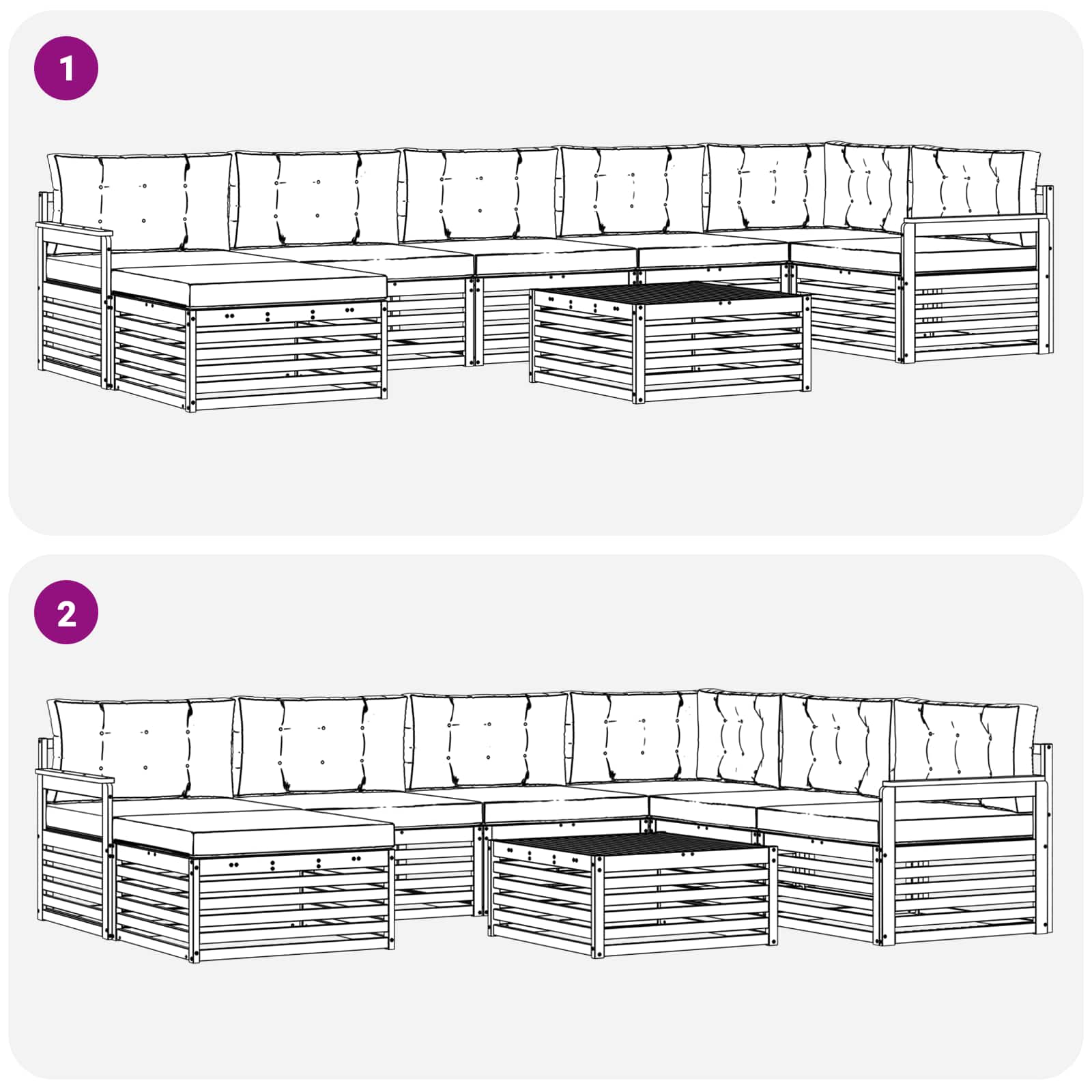 Sofa-Sets 8 pcs Natuurlijk en Lichtgrijs Massief Acaciahout image 9