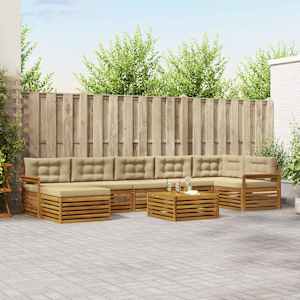 Zunanja garnitura za sedenje z blazino 8 pcs Naravna in bež