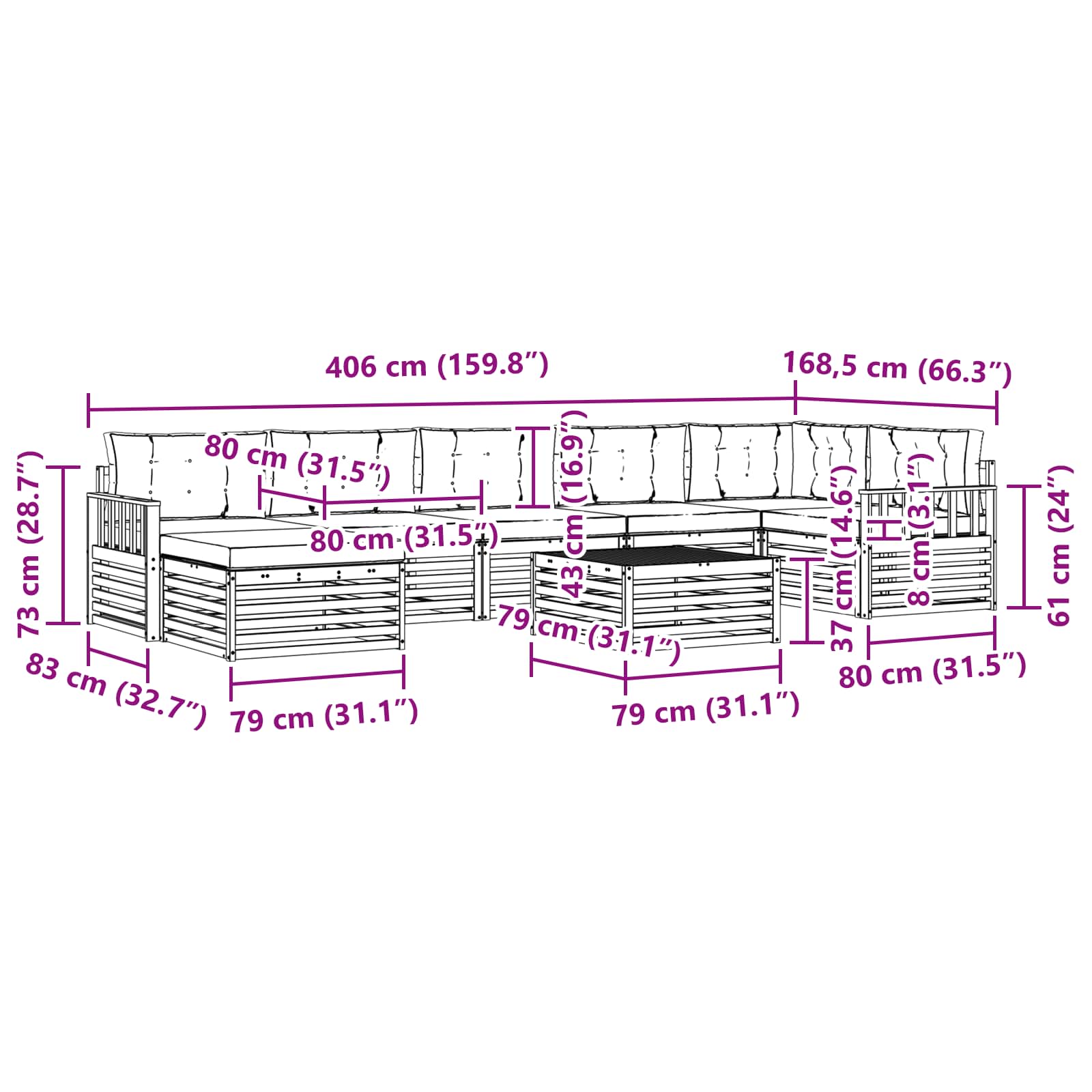 Sofa-Sets 8 pcs Natuurlijk en Lichtgrijs Massief Acaciahout image 10