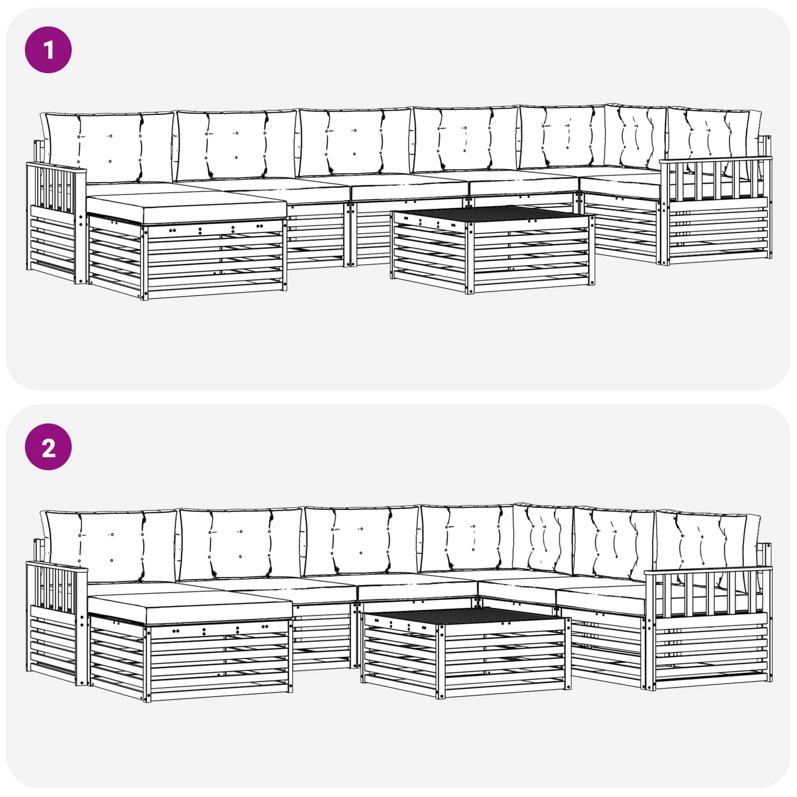 Sofa-Sets 8 pcs Natuurlijk en Lichtgrijs Massief Acaciahout image 9