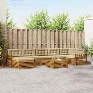 Zunanja garnitura za sedenje z blazino 8 pcs Naravna in bež