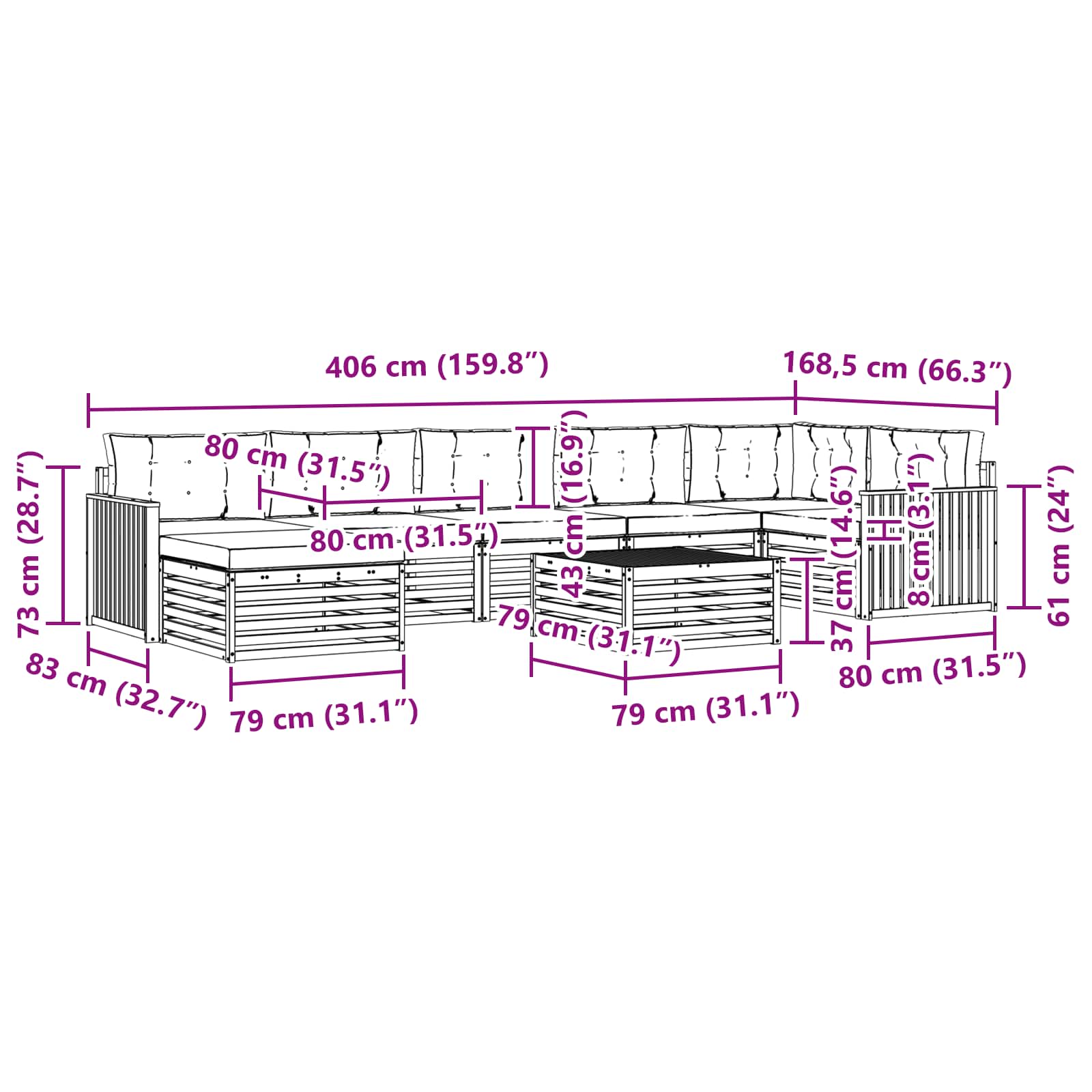 Sofa-Sets 8 pcs Natuurlijk en Lichtgrijs Massief Acaciahout image 10