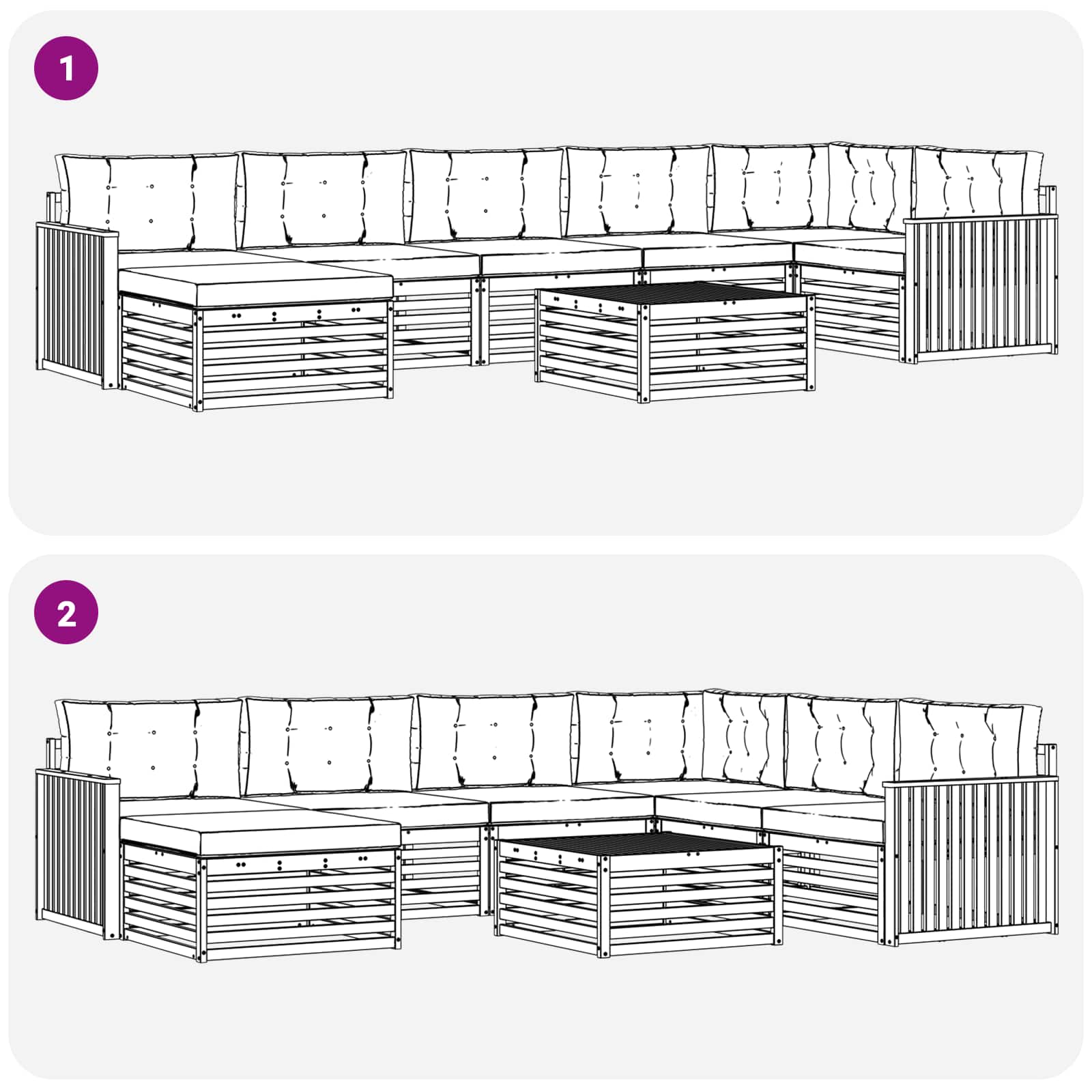 Sofa-Sets 8 pcs Natuurlijk en Lichtgrijs Massief Acaciahout image 9
