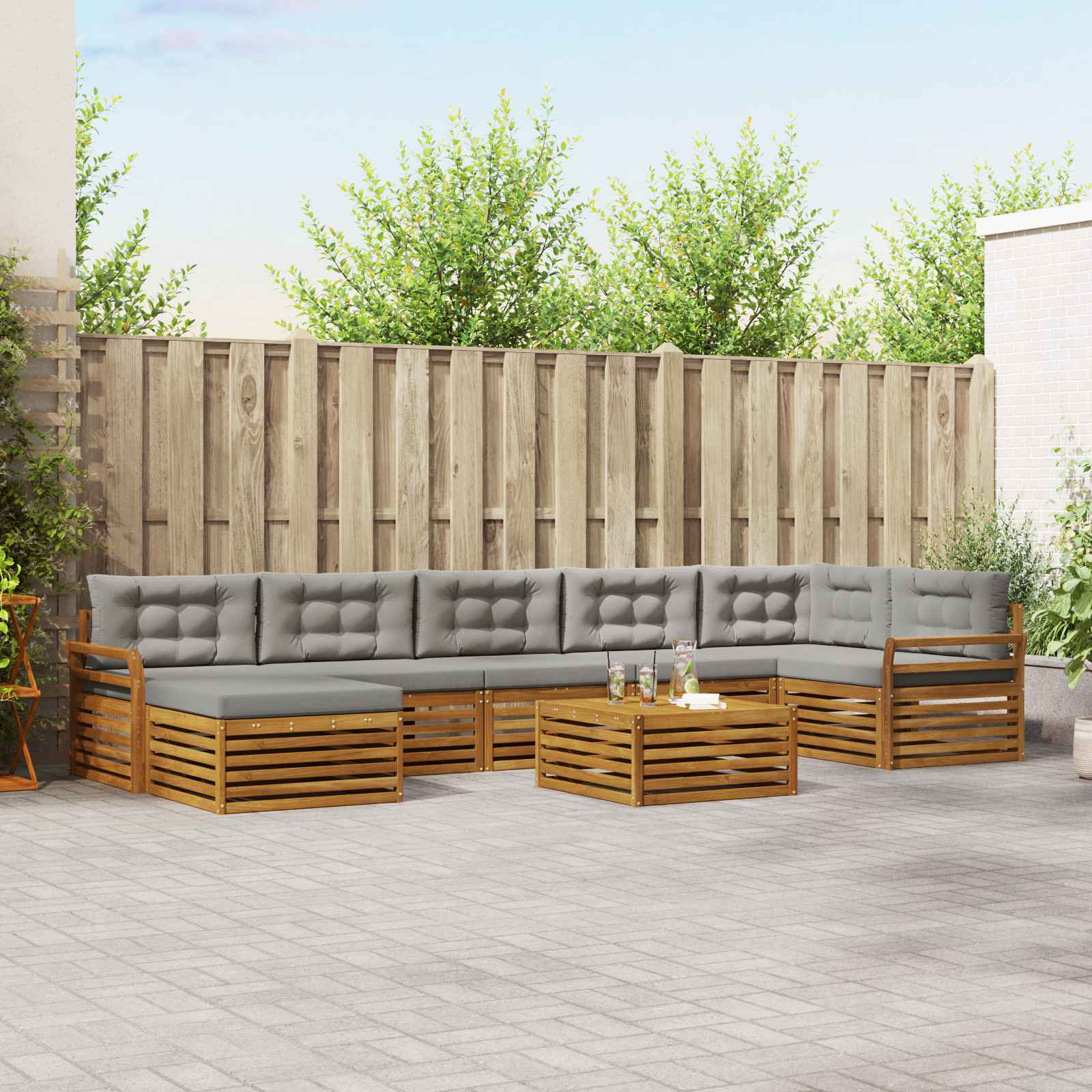 Sofa-Sets 8 pcs Natuurlijk en Lichtgrijs Massief Acaciahout image 1