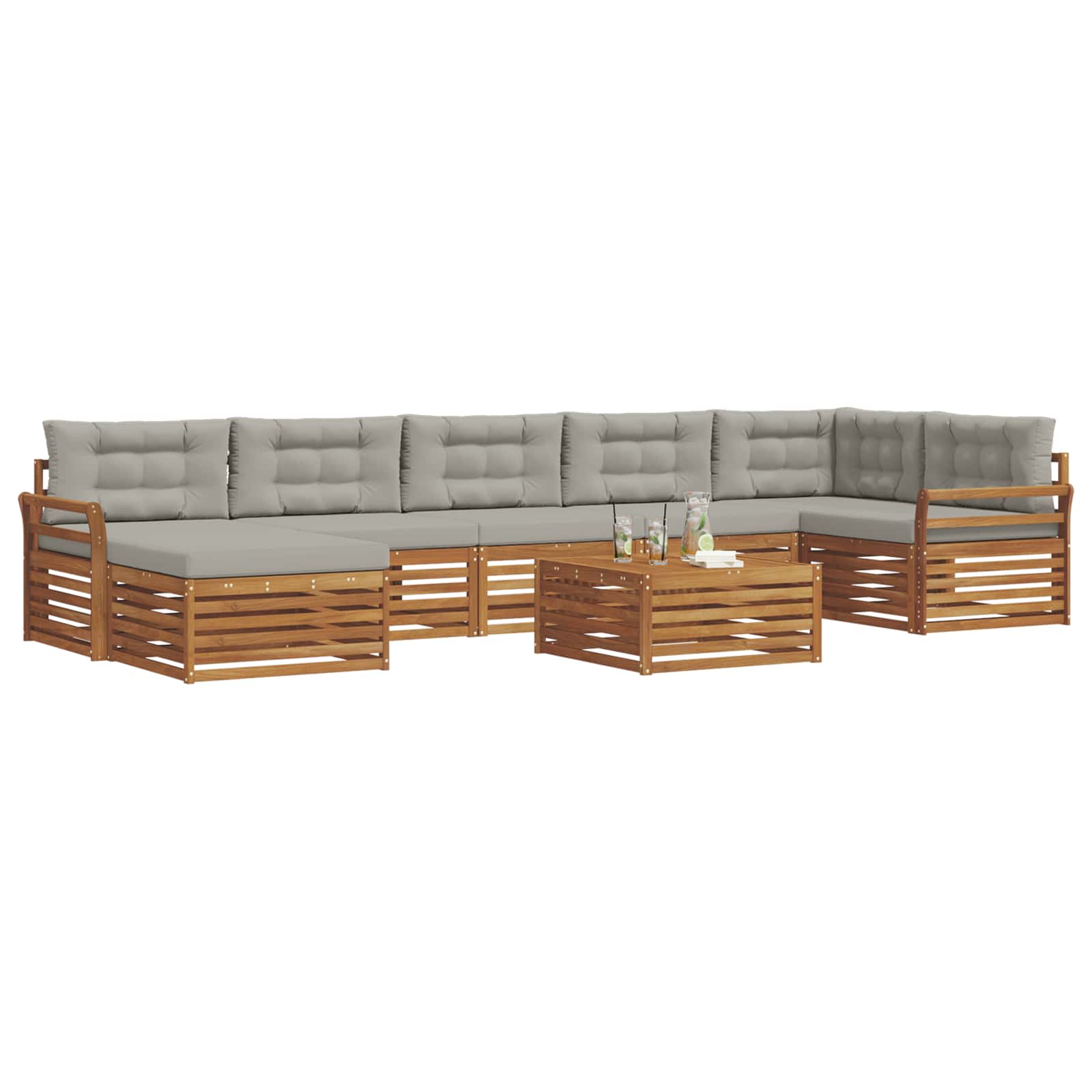 Sofa-Sets 8 pcs Natuurlijk en Lichtgrijs Massief Acaciahout image 3