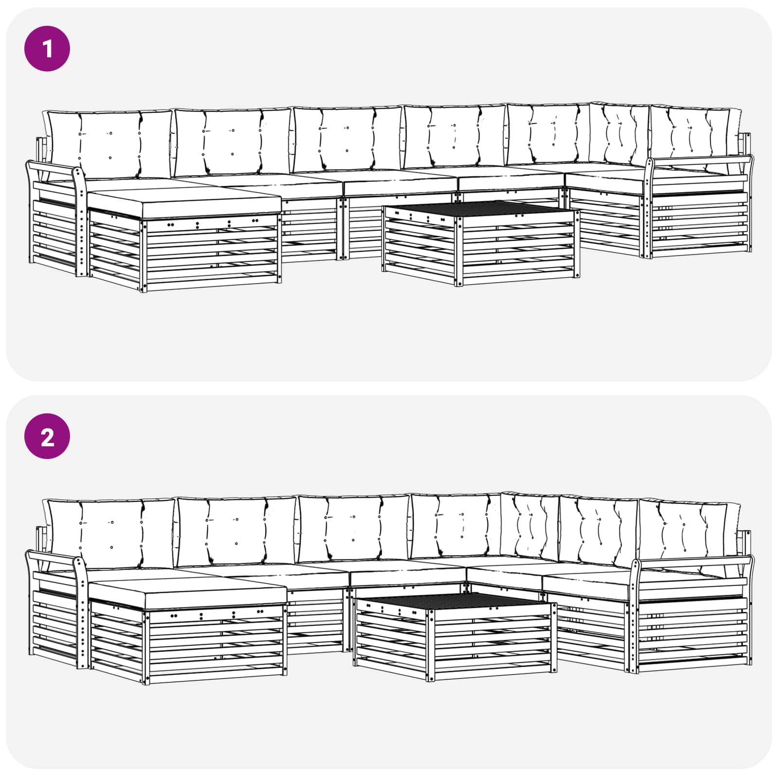 Sofa-Sets 8 pcs Natuurlijk en Lichtgrijs Massief Acaciahout image 9