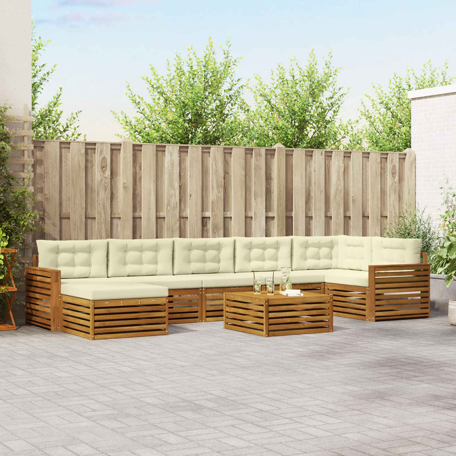 vidaXL Outdoor-Sofagarnitur 8 pcs Natur und Creme Massivholz Akazie