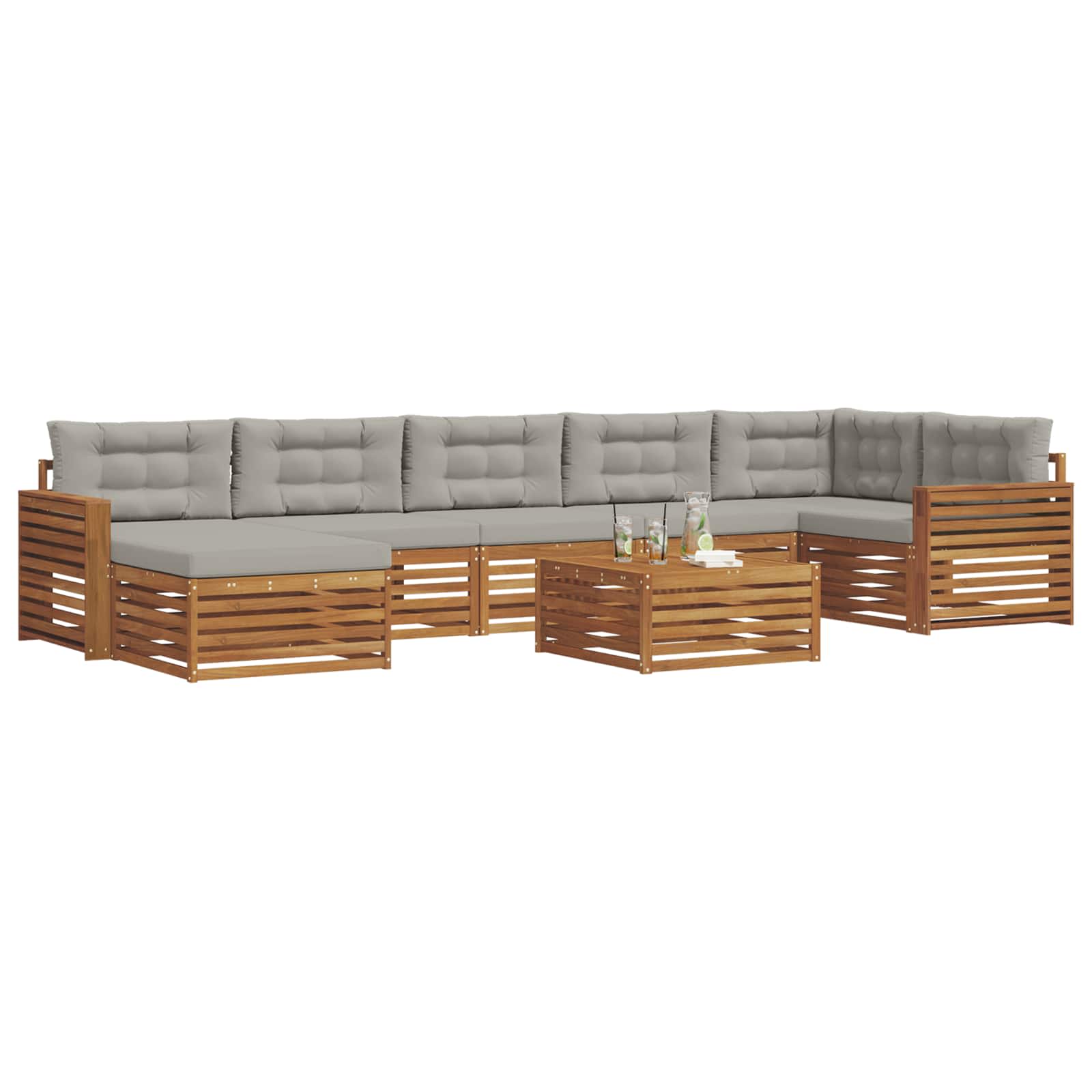 Sofa-Sets 8 pcs Natuurlijk en Lichtgrijs Massief Acaciahout image 3