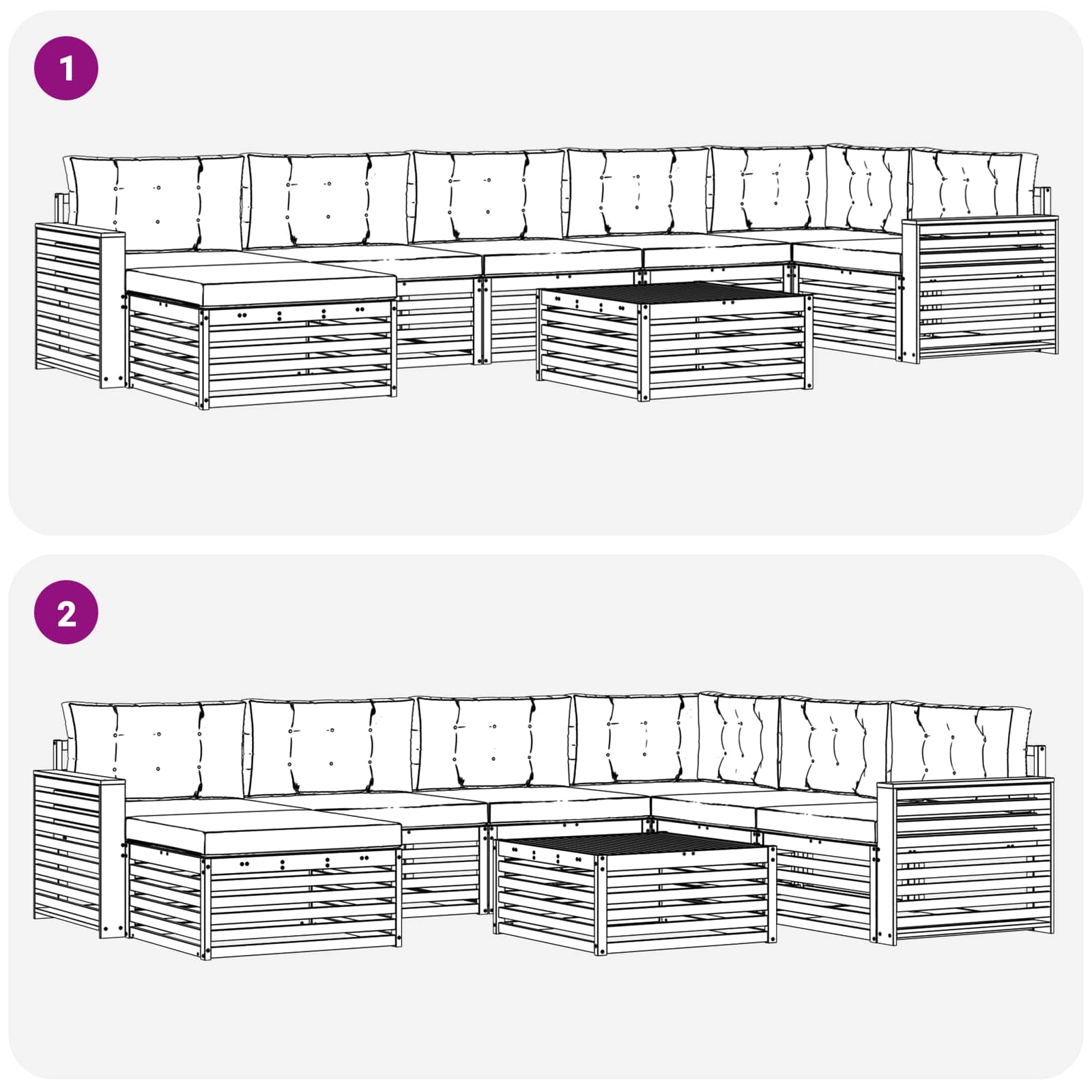 Sofa-Sets 8 pcs Natuurlijk en Lichtgrijs Massief Acaciahout image 9