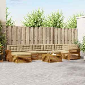 Zunanja garnitura za sedenje z blazino 8 pcs Naravna in bež