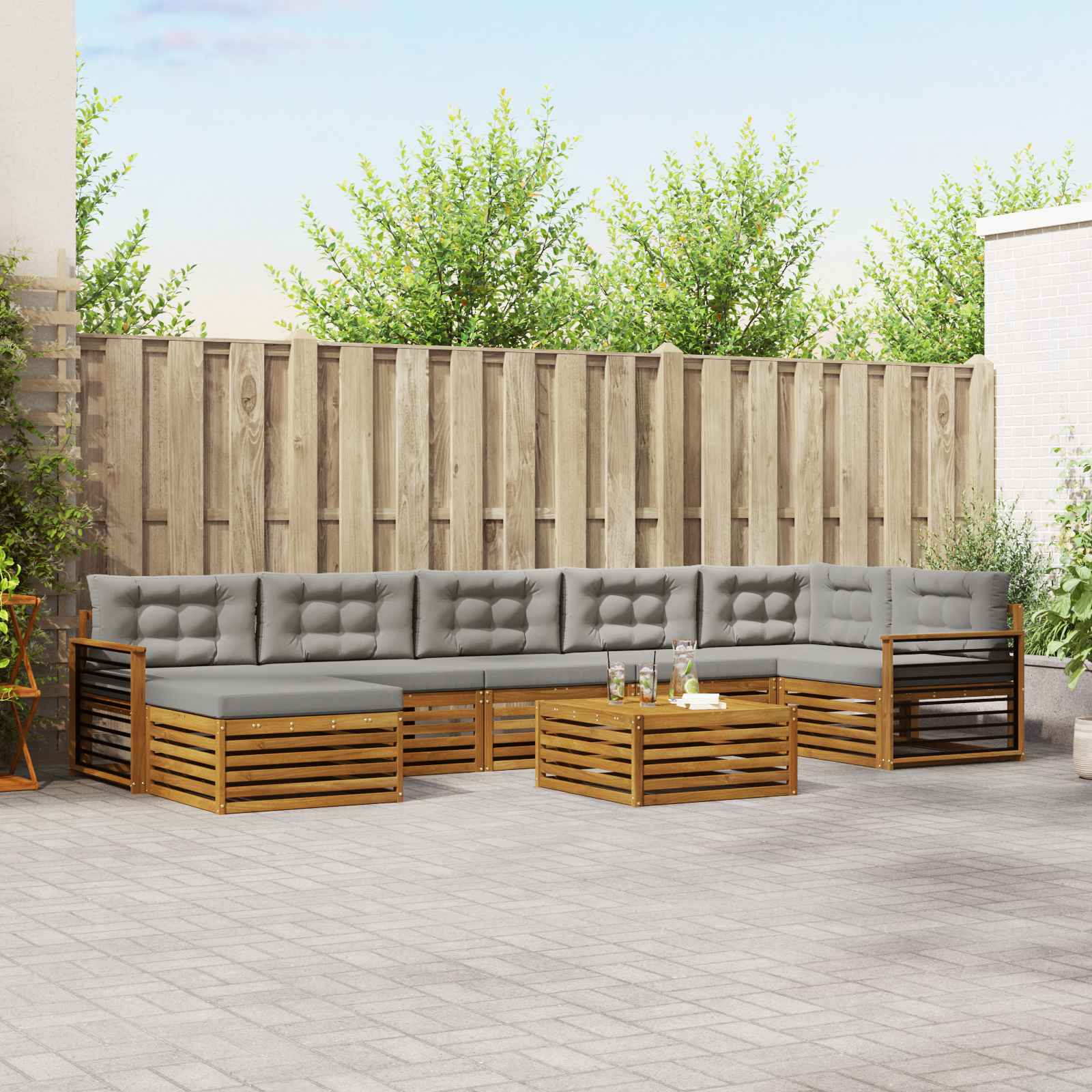 Sofa-Sets 8 pcs Natuurlijk en Lichtgrijs Massief Acaciahout image 1