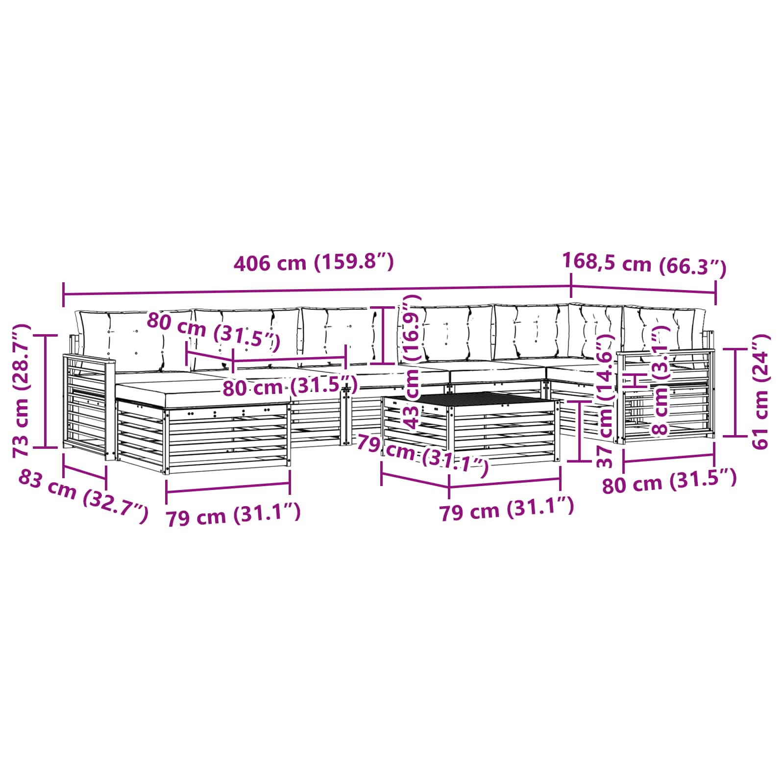 Sofa-Sets 8 pcs Natuurlijk en Lichtgrijs Massief Acaciahout image 10