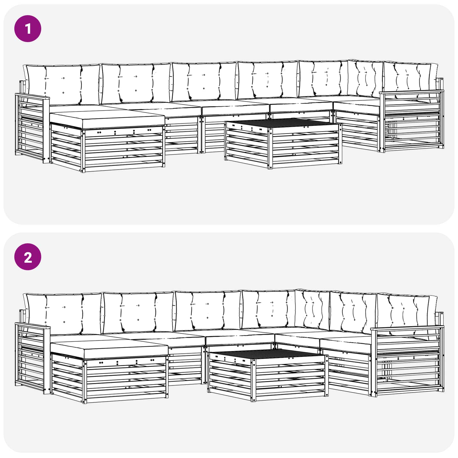Sofa-Sets 8 pcs Natuurlijk en Lichtgrijs Massief Acaciahout image 9
