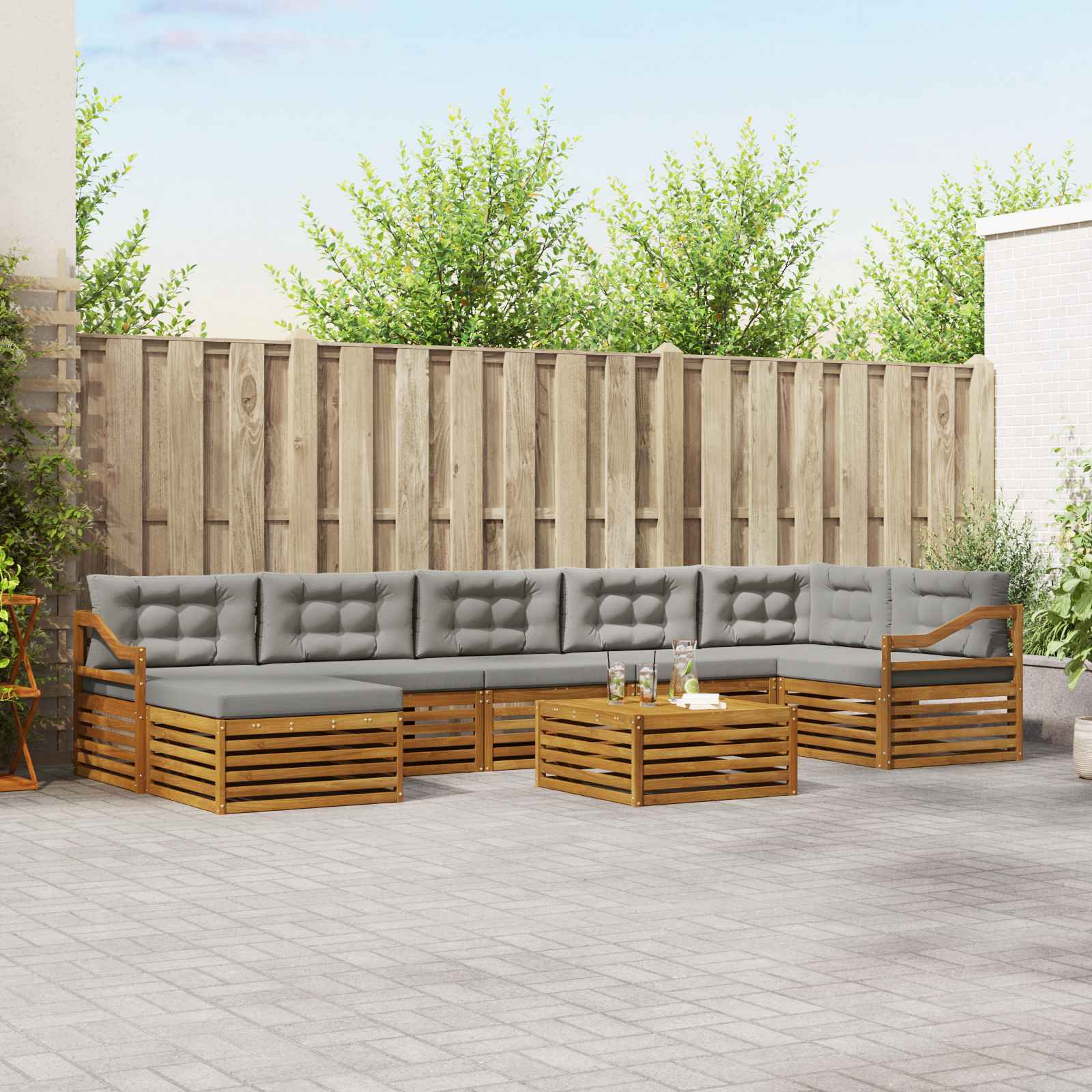 Sofa-Sets 8 pcs Natuurlijk en Lichtgrijs Massief Acaciahout image 1