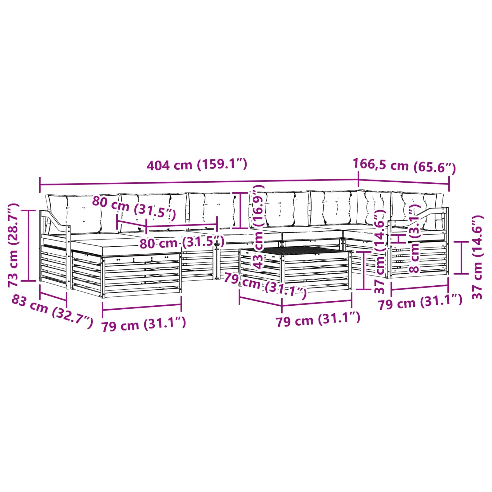Sofa-Sets 8 pcs Natuurlijk en Lichtgrijs Massief Acaciahout image 10